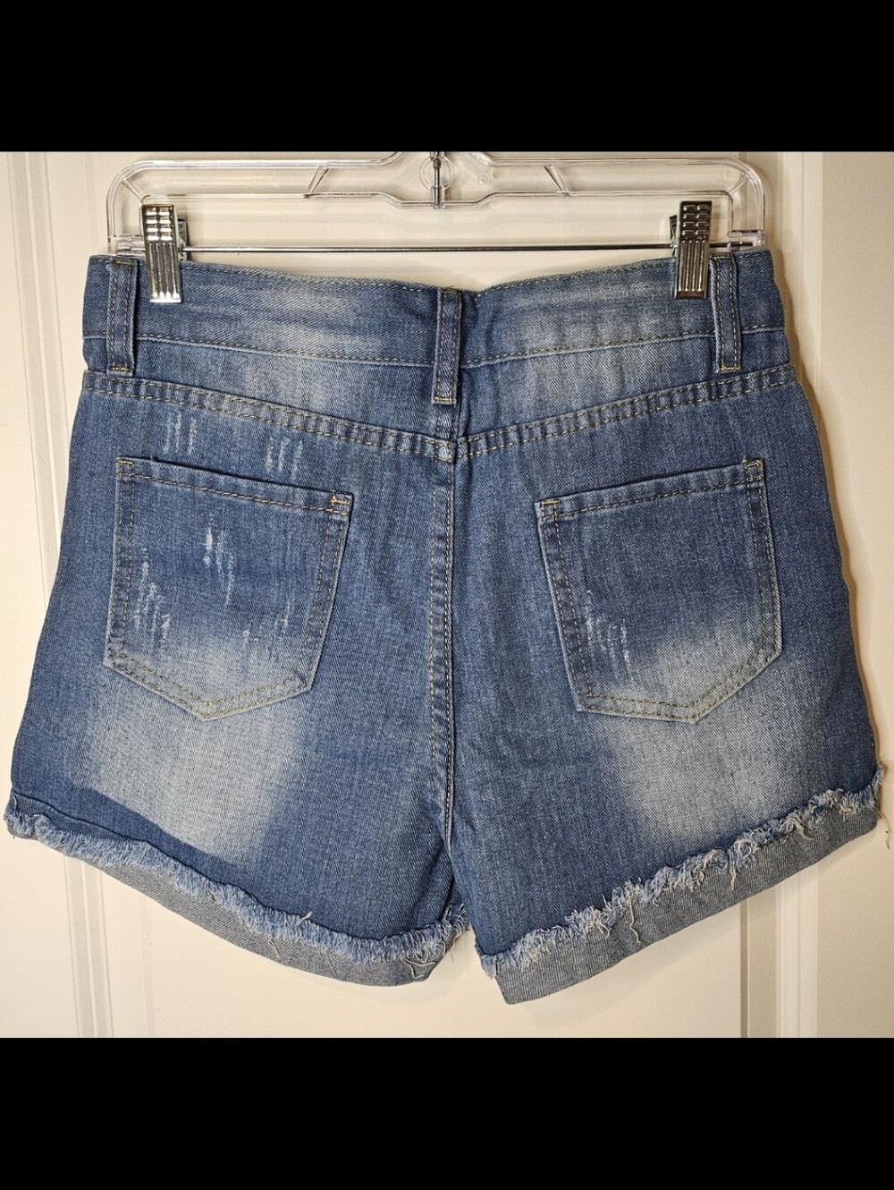 Women's Denim Shorts Star-Embellished Blue Distressed Women's High Rise Small - Picture 4 of 14